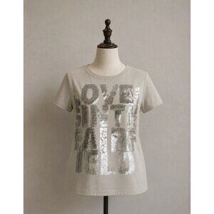 Airfield Crystal Foil Graphic Tee Womens XL Beige Short Sleeve Casual Top